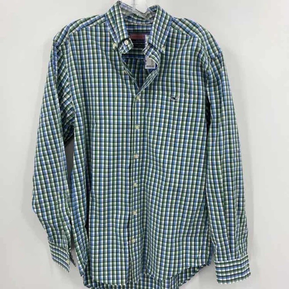 Vineyard Vines Size S Green Blue White Long Sleeves Trucker Button Down Shirt - Picture 1 of 9